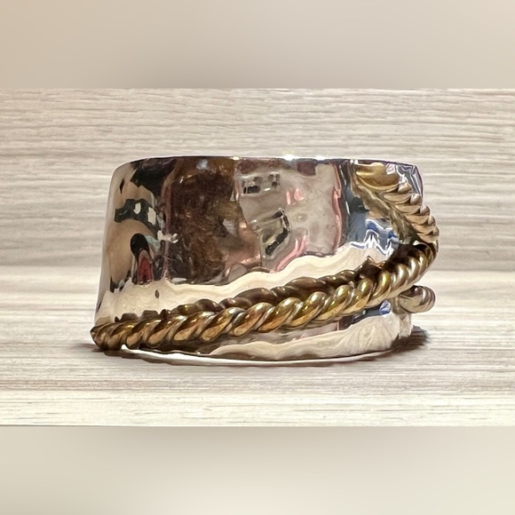 Vintage Louis Booth Sterling Silver Modernist Brass Twisted Rope Cuff Bracelet - Picture 4 of 7